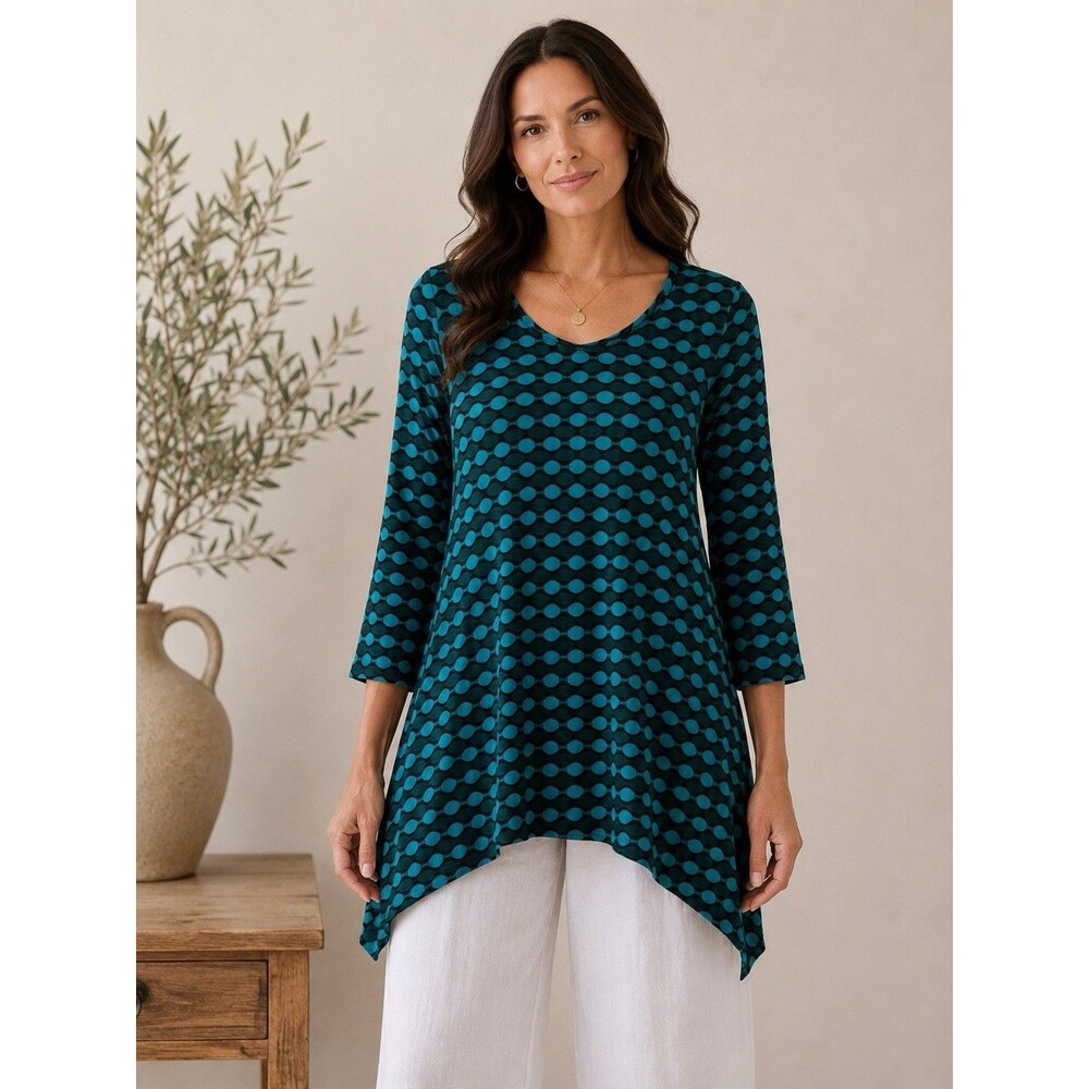 Tianello Asbury Tunic‎ Top Teal & Black Geometric Size L